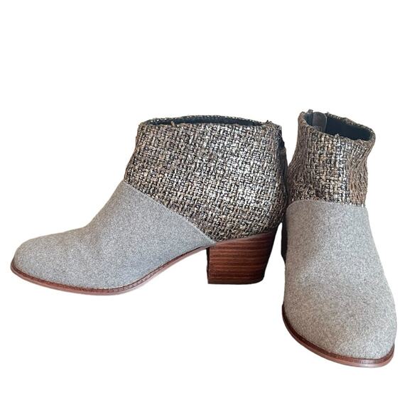 TOMS Leila Bootie Grey Felt Metallic Tweed Shine Boucle Boot Women's Size 8.5‎ - Picture 1 of 7